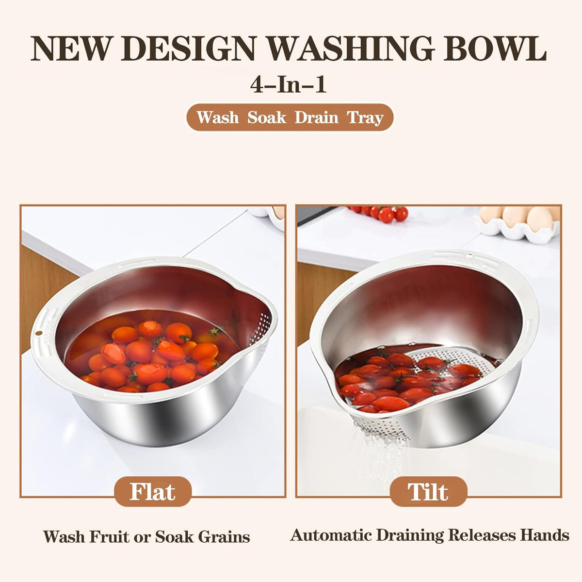 Stainless Steel Rice & Food Strainer Bowl